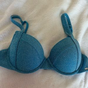 PINK glitter blue bikini top